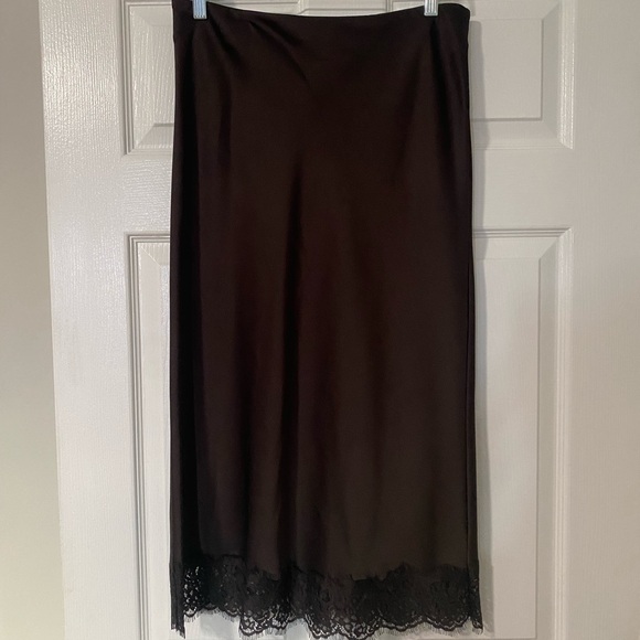Zara Brown Satin Midi Skirt with Lace Hem - Picture 2 of 2